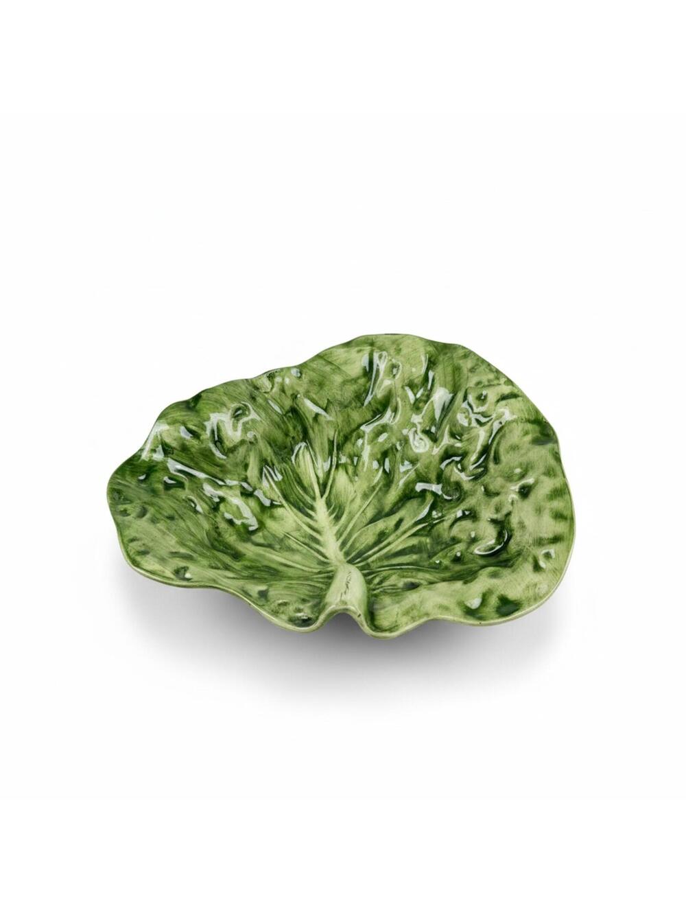 Vintage Green Majolica Cabbage Leaf Bowl Made in Portugal Ceramic 13"x10"x3.5”